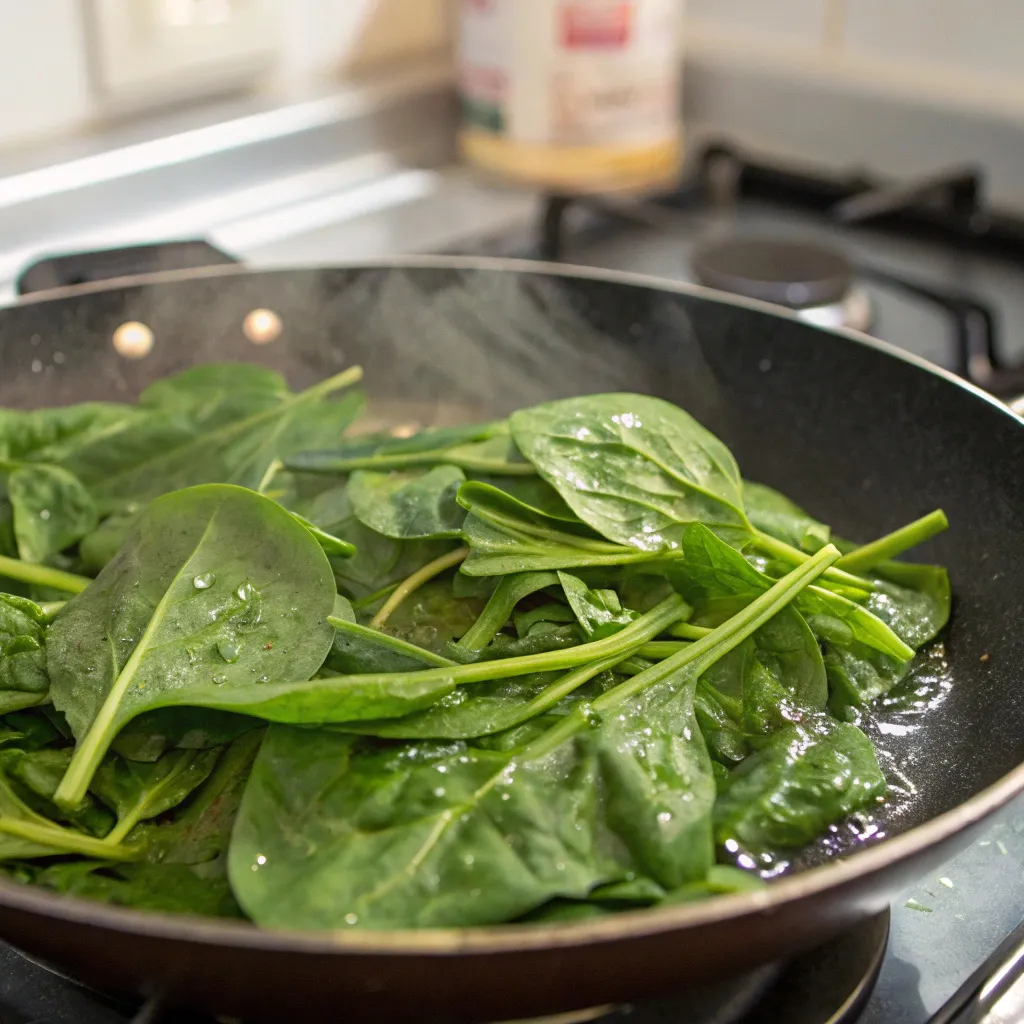 Step by Step Instructions to Prepare Your Spinach & Feta Quiche : Wilt the spinach