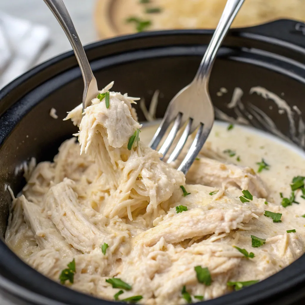 Instructions for Slow Cooker Chicken Caesar Wraps : Shred the Chicken